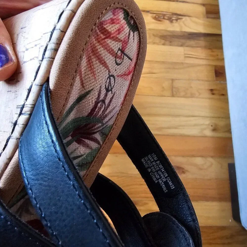 B.O.C. Black Leather Cork Platform Wedge NEW Size 10